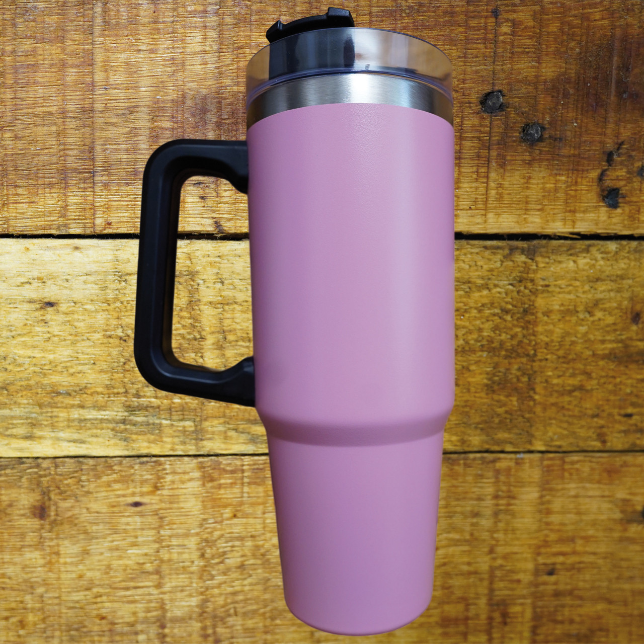 Thermobecher mit Griff und Strohhalm ohne Laserung Rosa (Restposten)